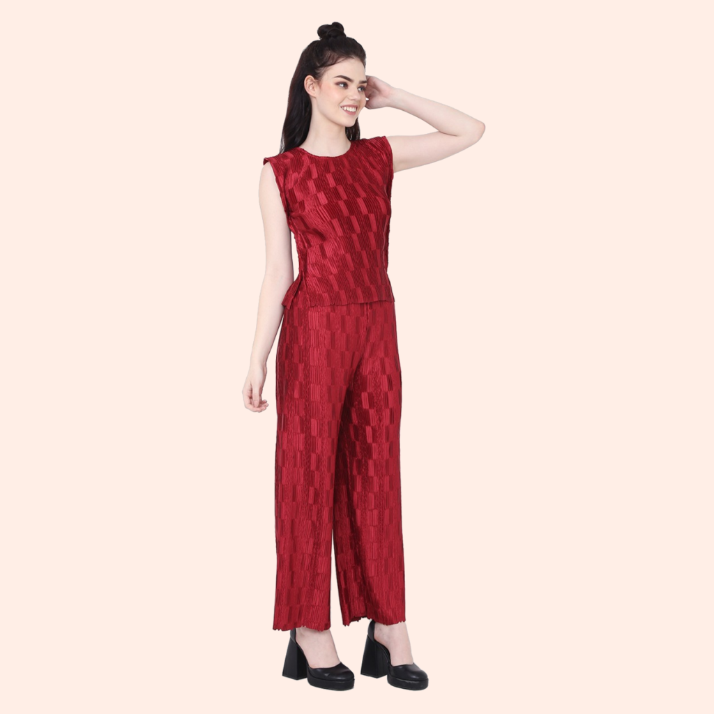 PRIME PLEATING SERIES NITHA- MAHROON PLEATED CO-ORD SET